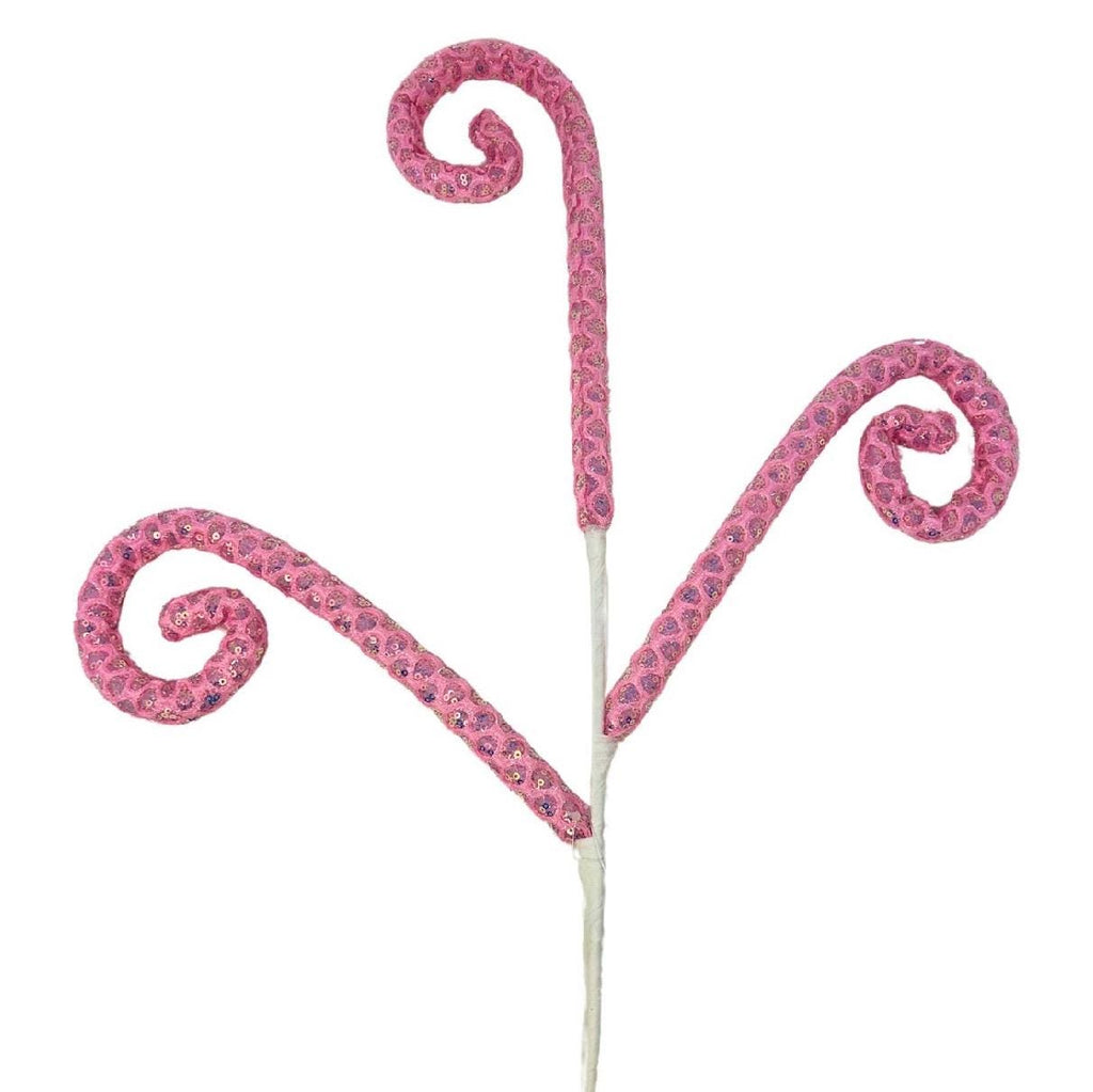 Sequin Confection Curl Spray 30” – Pink | Candyland Curly Pick for Wreaths, Garlands, Christmas Tree Décor, Party & DIY Crafts