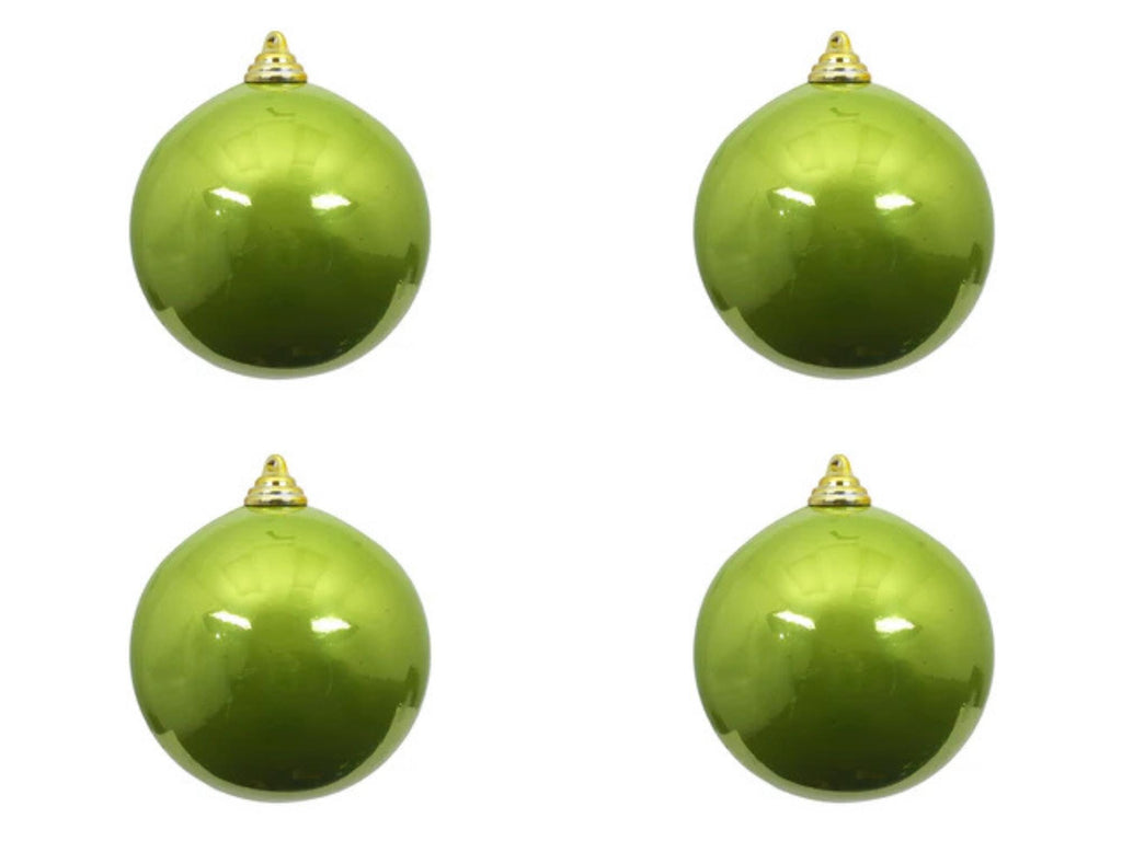 Farrisilk Lime Green Candy Apple Ornament –Set of 4- 5” (120MM) Large Shiny Christmas Ball Ornaments – Glossy Tree Decor, Bold Green Ornamen