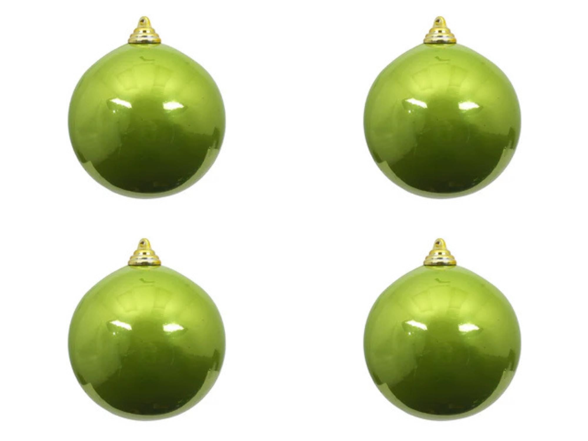 Farrisilk Lime Green Candy Apple Ornament –Set of 4- 5” (120MM) Large Shiny Christmas Ball Ornaments – Glossy Tree Decor, Bold Green Ornamen