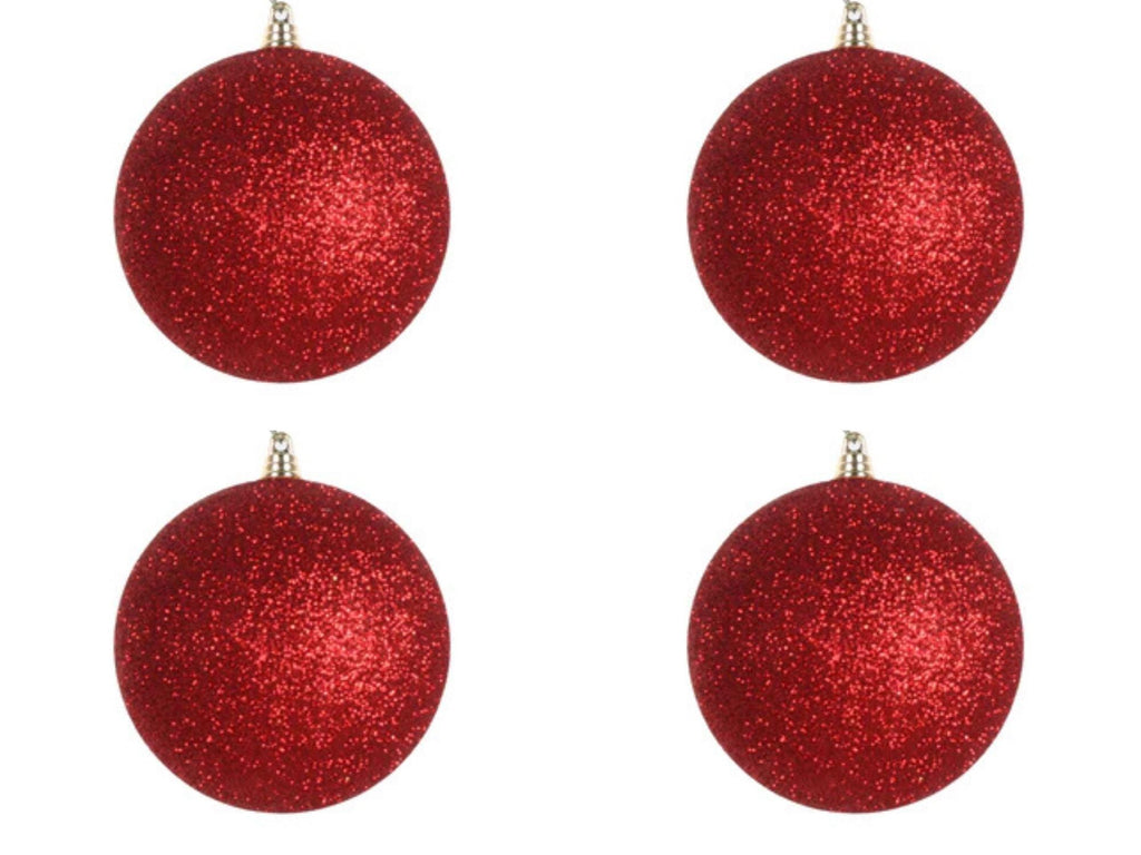 Farrisilk Red Glitter Ornament – Set of 4- 5” (120MM) Large Christmas Ball Ornaments – Sparkling Tree Decoration, Bold Festive Ornaments