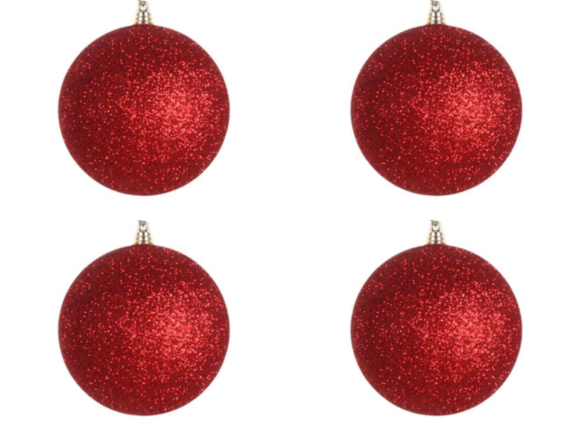 Farrisilk Red Glitter Ornament – Set of 4- 5” (120MM) Large Christmas Ball Ornaments – Sparkling Tree Decoration, Bold Festive Ornaments