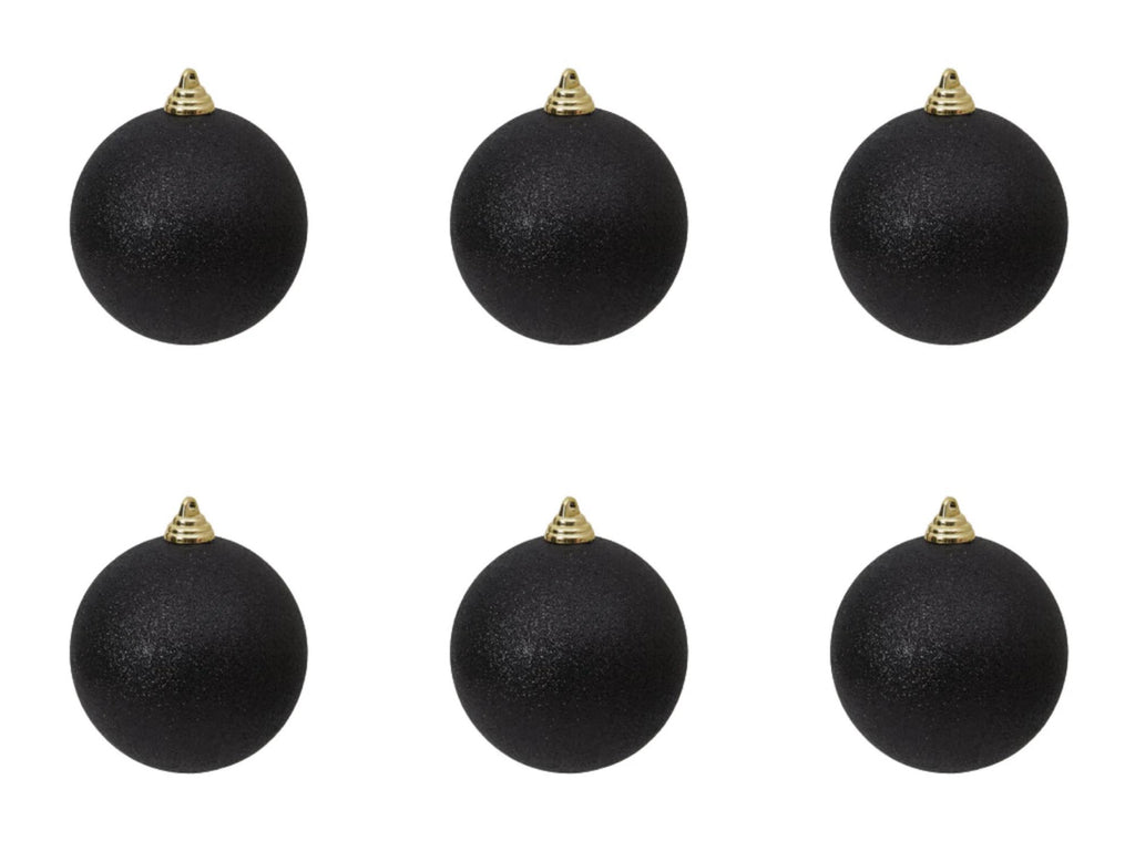 Farrisilk Black Glitter Ornament – Set of 6- 3” (80MM) Christmas Ball Ornaments – Sparkling Holiday Tree Decoration, Modern Glam Elegant