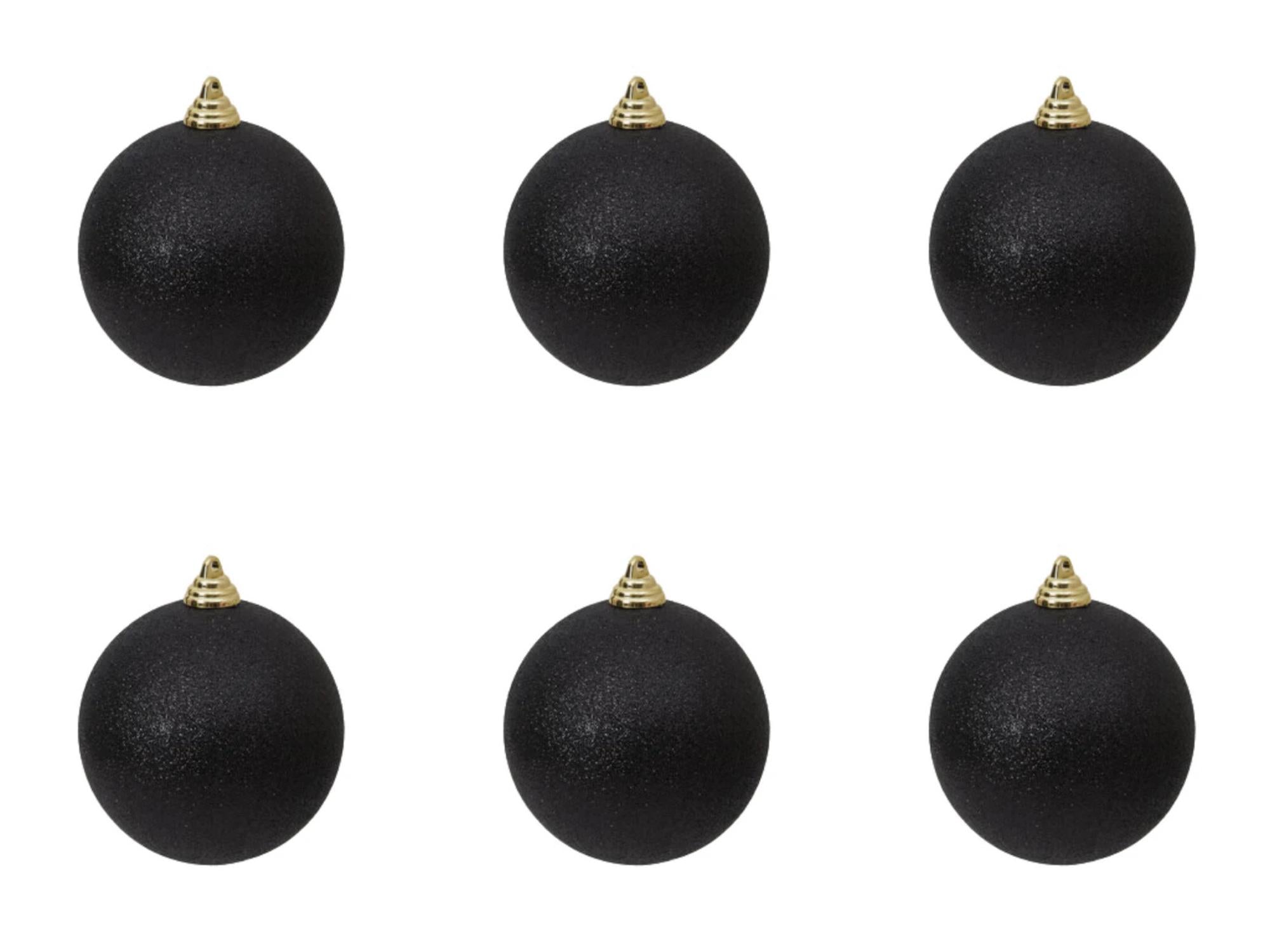 Farrisilk Black Glitter Ornament – Set of 6- 3” (80MM) Christmas Ball Ornaments – Sparkling Holiday Tree Decoration, Modern Glam Elegant