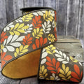 D Stevens Fall Leaves Dupion Ribbon – 4" x 10yds Wired Autumn Ribbon, Orange Ivory Brown Plaid Back, Thanksgiving and Fall Wreath Bow Decor