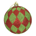 David Christopher Christmas Red and Green Harlequin Glitter Ornaments 4" –Set of 4 –Christmas Baubles for Trees, Wreaths, and Holiday Decor