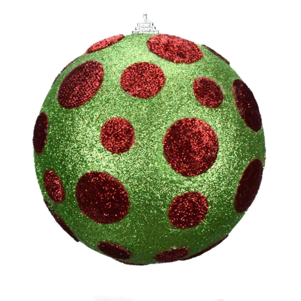 Whimsy Dot Ball Ornaments 6" – Set of 2 – David Christopher Green and Red Glitter Christmas Tree Decorations, Large Holiday Ornaments