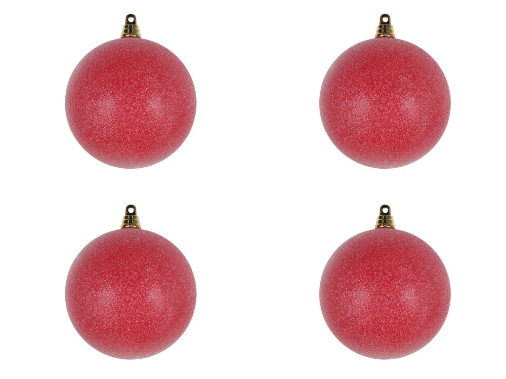 Farrisilk Red Sugar Christmas Ornaments 5" –Set of 4 – Frosted Holiday Baubles for Trees, Wreaths, Centerpieces, Garlands and Seasonal Decor