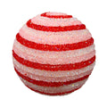 Set of 4 red and light pink peppermint stripe ball ornaments with icy beaded texture, 4-inch Christmas decorations
