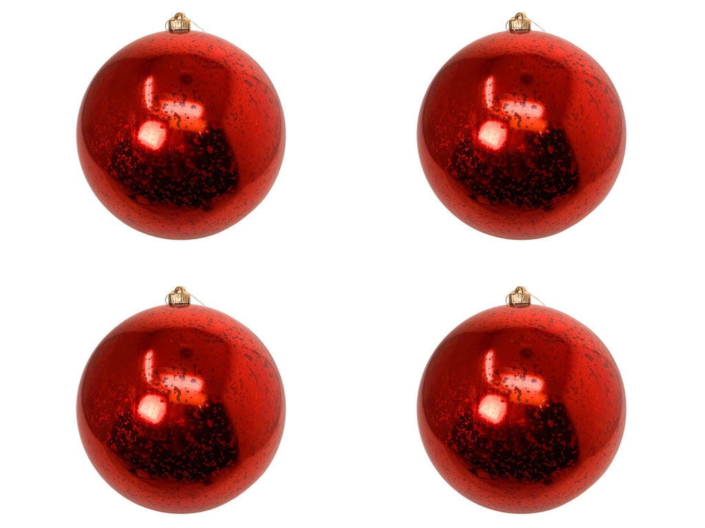 Set of 4 – David Christopher Red Mercury Shiny Ball Ornaments 4" – Vintage-Style Plastic Christmas Decorations