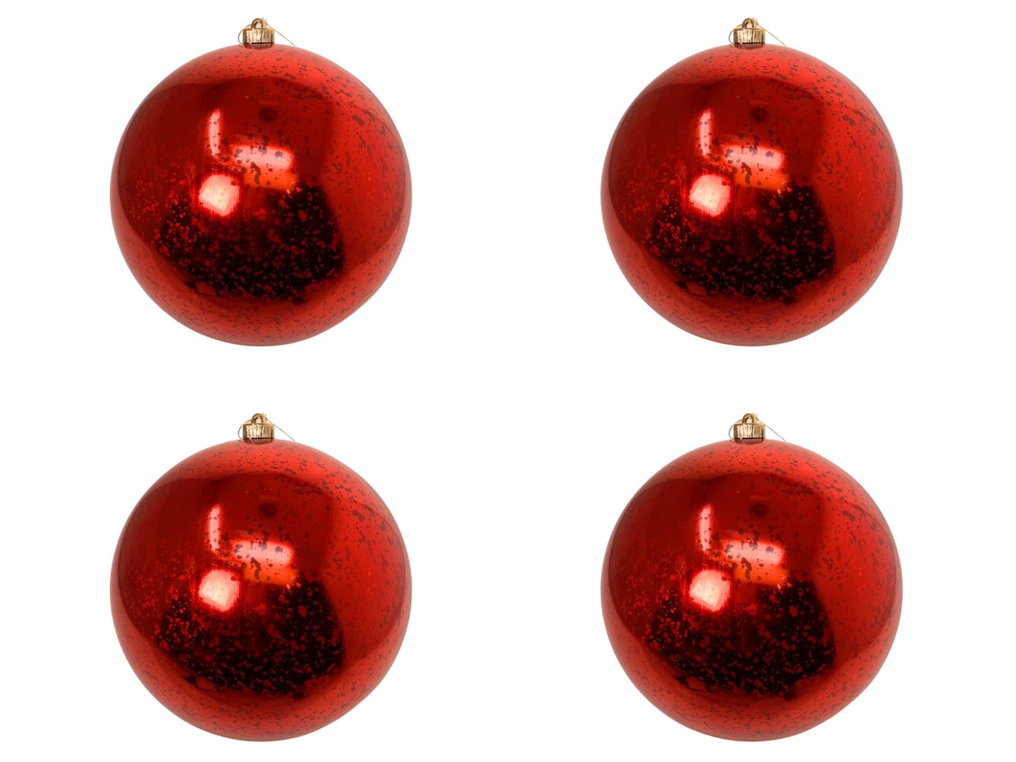 Set of 4 – David Christopher Red Mercury Shiny Ball Ornaments 4" – Vintage-Style Plastic Christmas Decorations