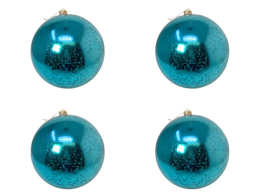 Set of 4 – David Christopher Teal Mercury Shiny Ball Ornaments 4" – Vintage-Style Plastic Christmas Decorations