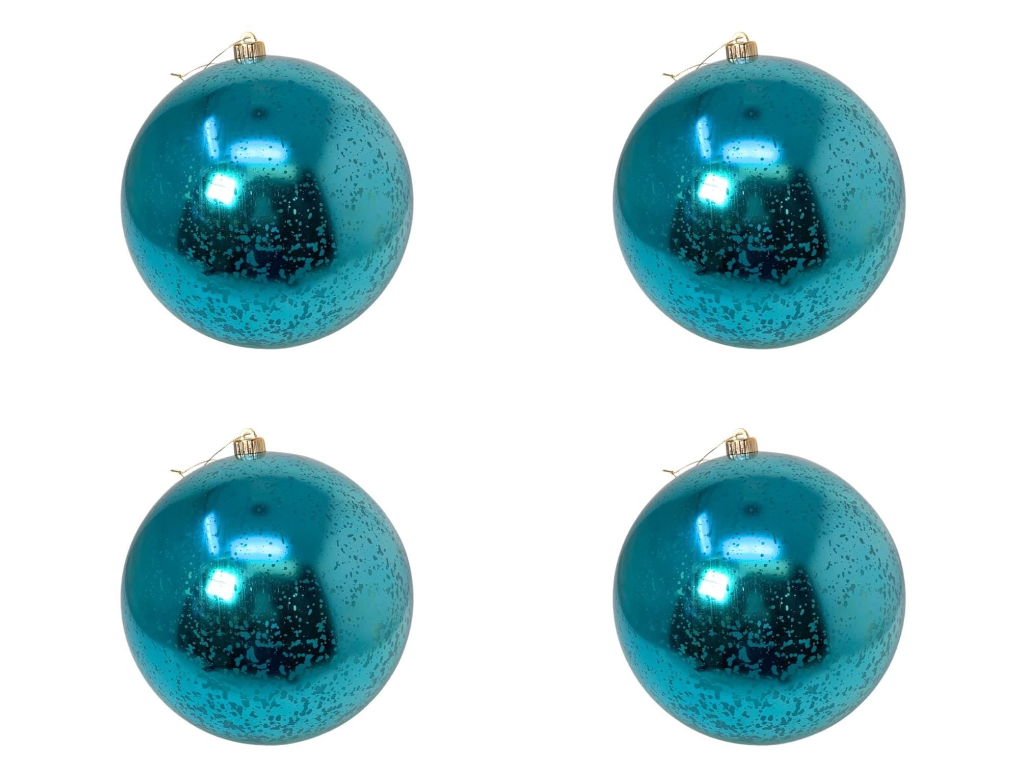 Set of 4 – David Christopher Teal Mercury Shiny Ball Ornaments 4" – Vintage-Style Plastic Christmas Decorations