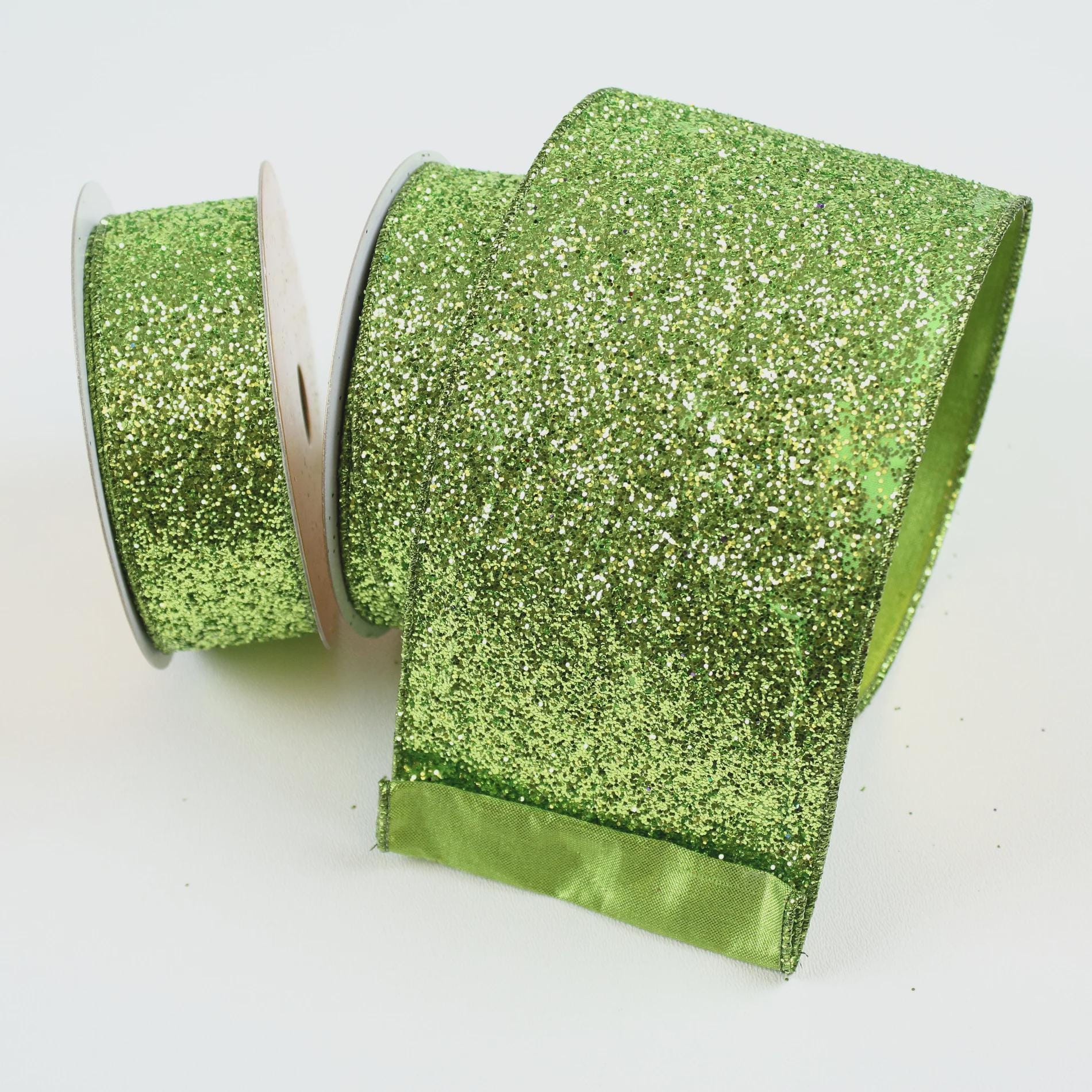Farrisilk 2.5" x 10 yards Glitter Magic Ribbon Lime Green, Luxury Ribbon, Premium Ribbon, Wired Ribbon, Holiday Ribbon, Christmas Tree Decor