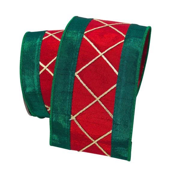 Farrisilk Drummer Boy Christmas Ribbon – Red and Emerald, 4" x 10 Yards – Holiday Tree, Wreath & Garland Decorating, Nutcracker Decor
