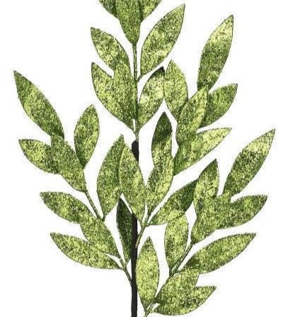 Green Glitter Laurel Leaf Spray – 30" Artificial Holiday Stem – Christmas Tree, Wreath & Floral Decor, Centerpieces, St Patricks Day, Spring