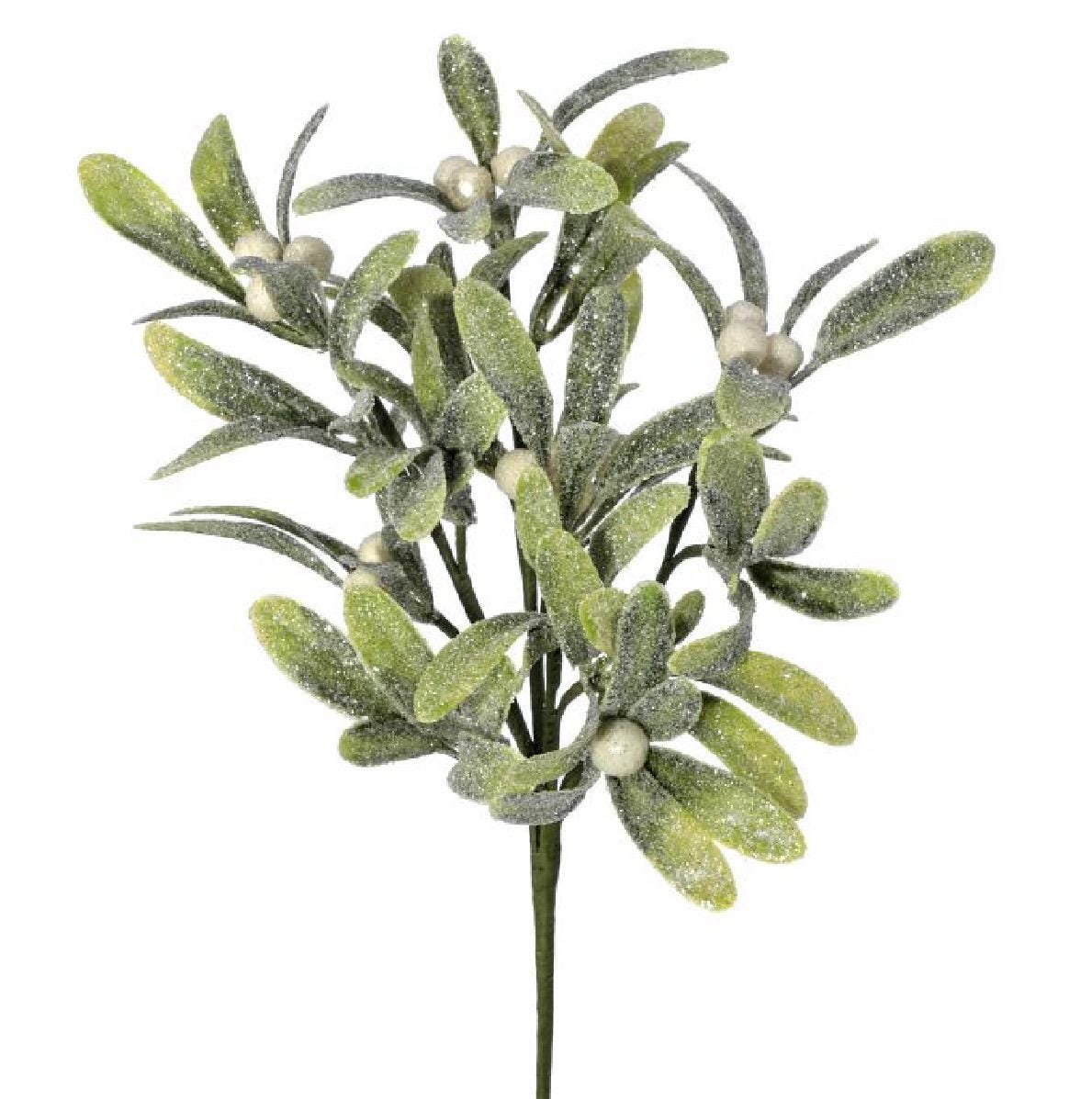 13” Frosted White Pearl Mistletoe Berry Pick | Christmas Floral Stem | Winter Wedding Decor | Holiday Wreath & Centerpiece Pick