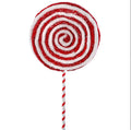 15” Red & White Frosted Felt Lollipop Pick | Candyland Christmas Decor | Whimsical Holiday Stem | Peppermint Wreath and Tree Accent