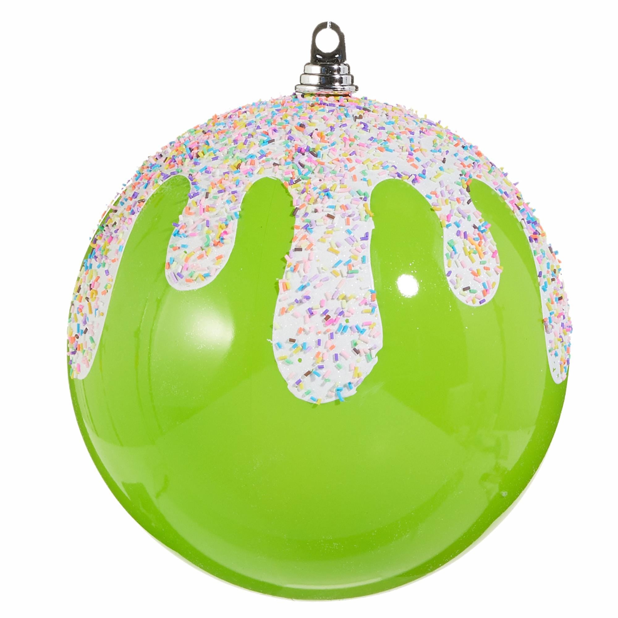 10" Frosted Sprinkle Christmas Ornament, Candyland Tree Decor, Oversized Holiday Ball, Whimsical Iced Ornament in Pink, Blue, or Green