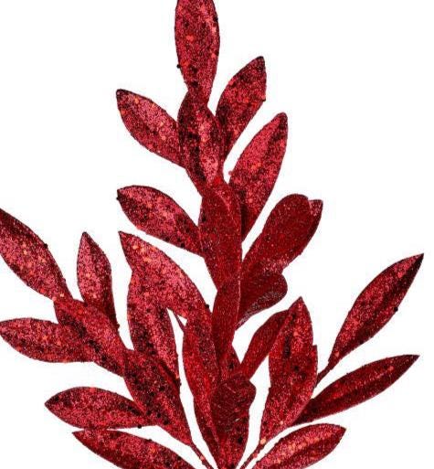 20" Red Sequin Glitter Laurel Spray - Holiday Floral Pick for Christmas Tree, Wreath, Garland, or DIY Centerpiece Decor