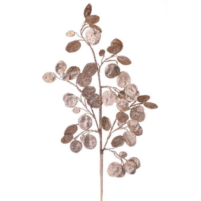 30" Champagne Glitter Lunaria Leaf Spray – Elegant Holiday Floral Pick for Christmas Tree, Wreath, or Centerpiece Decor