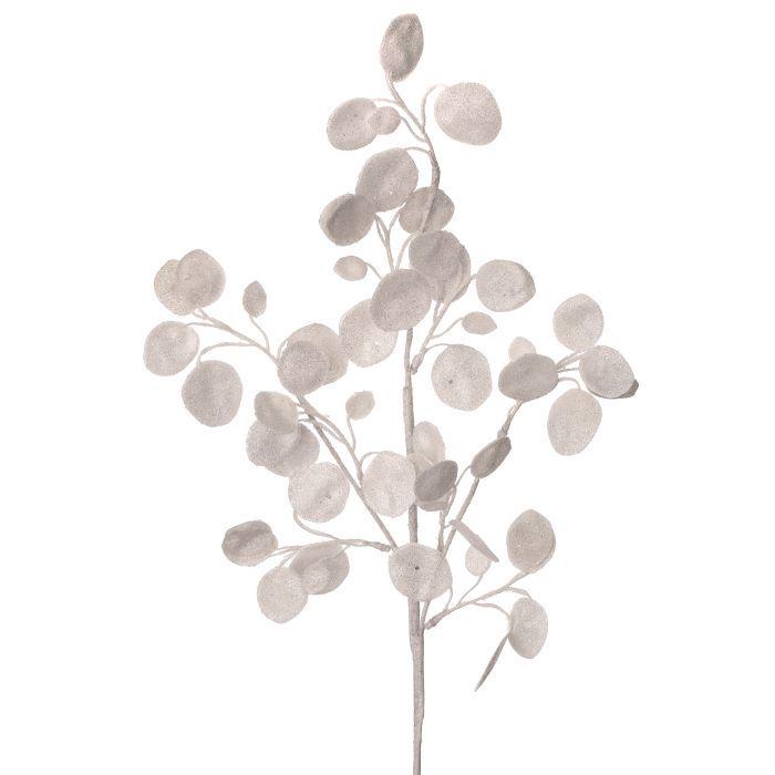 30" White Glitter Lunaria Leaf Spray – Elegant Holiday Floral Pick for Christmas Tree, Wreath, or Centerpiece Decor