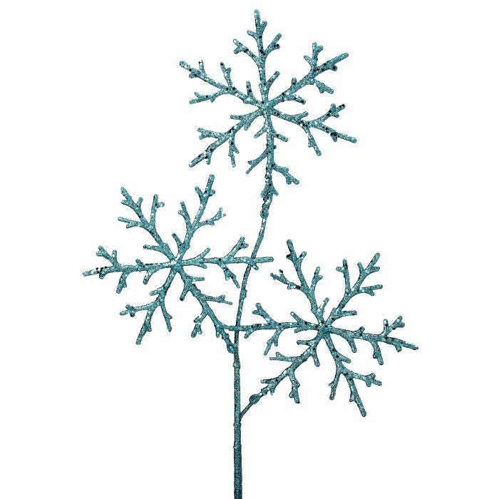 29" Blue Glitter Snowflake Spray – Triple Snowflake Holiday Pick for Christmas Tree, Wreath, or Winter Decor