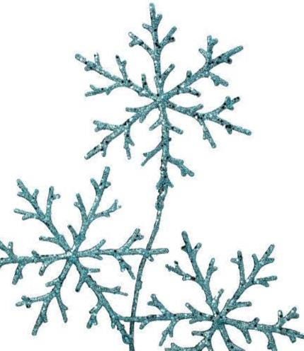 29" Blue Glitter Snowflake Spray – Triple Snowflake Holiday Pick for Christmas Tree, Wreath, or Winter Decor