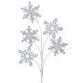 28" Iridescent White Glitter Snowflake Spray – 5 Snowflake Christmas Pick for Tree, Wreath, or Winter Wonderland Decor