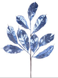 21.5”L Metallic Glitter Magnolia Leaf Spray | Blue Christmas Stem | Holiday Floral Pick | Elegant Tree, Wreath Centerpiece Décor