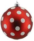 Polka Dot 100mm Ball Ornament – Red & White | Set of 4 | Christmas Tree Ornaments | Holiday Décor | Classic Red White Christmas