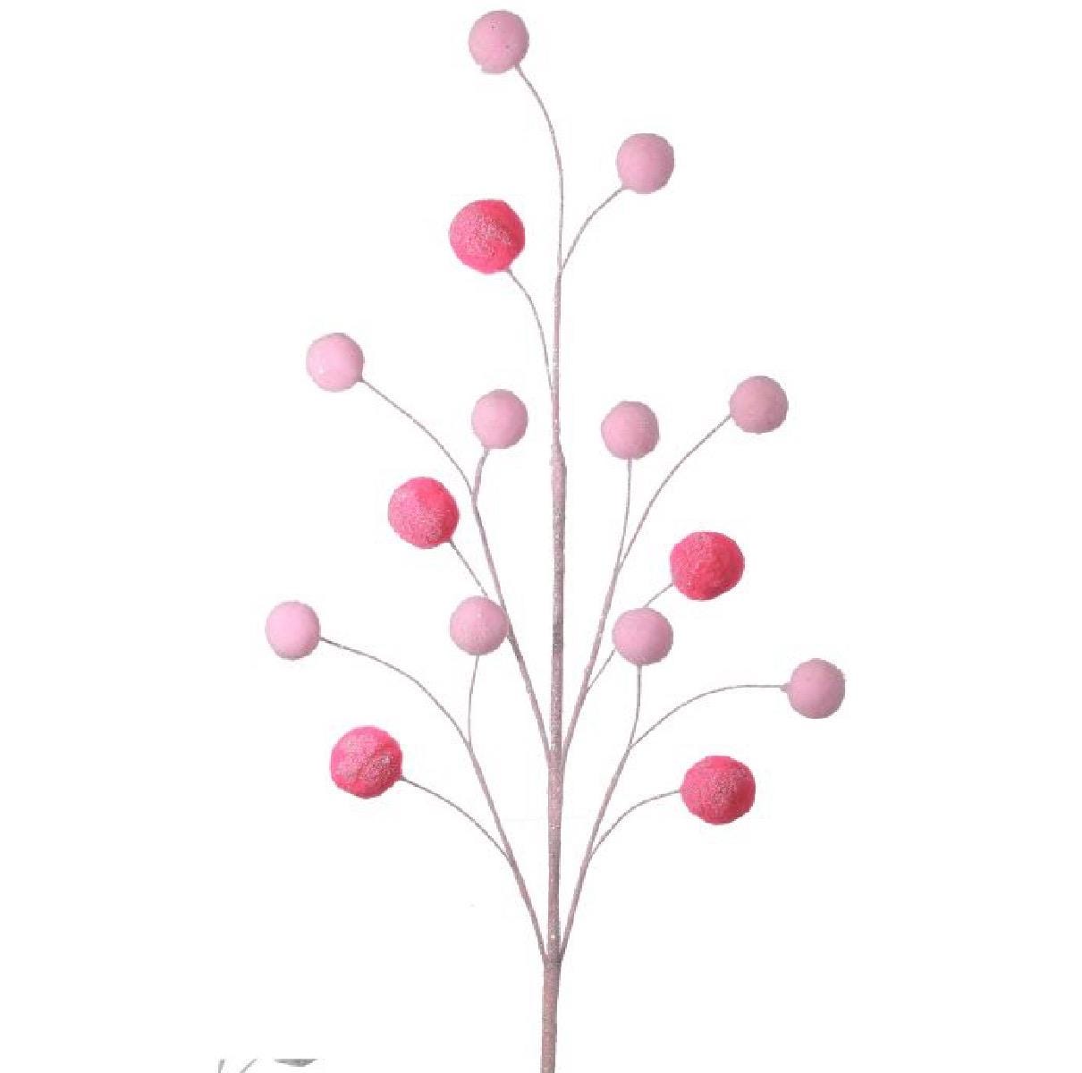 24” Pink Glitter Pom Pom Spray | Glam Christmas Stem | Candyland Holiday Decor | Whimsical Wreath Pick | Valentine Centerpiece