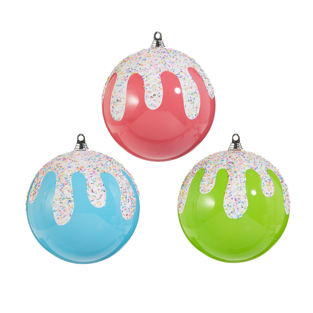 10" Frosted Sprinkle Christmas Ornament, Candyland Tree Decor, Oversized Holiday Ball, Whimsical Iced Ornament in Pink, Blue, or Green