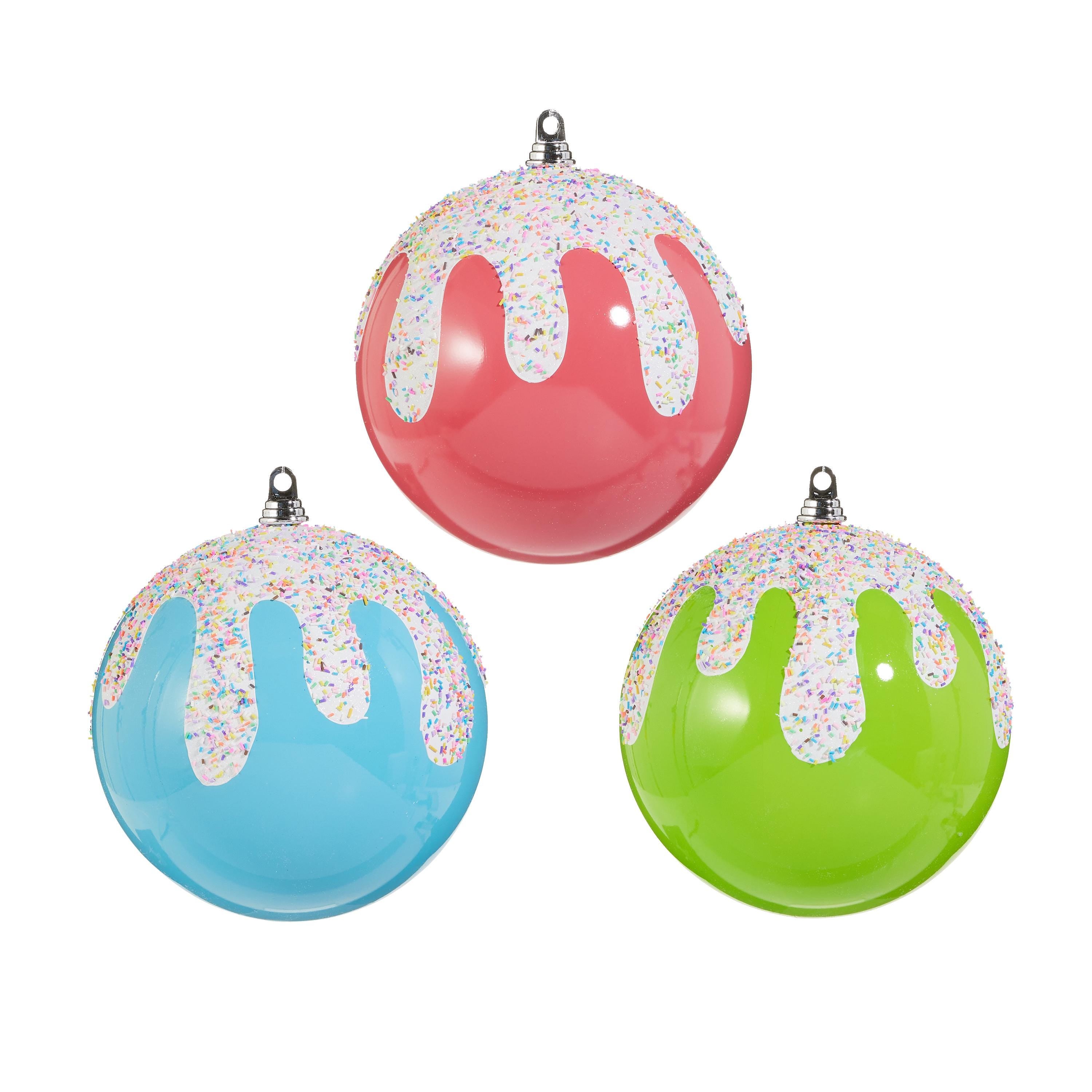 10" Frosted Sprinkle Christmas Ornament, Candyland Tree Decor, Oversized Holiday Ball, Whimsical Iced Ornament in Pink, Blue, or Green