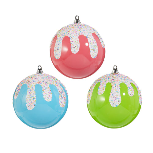 10" Frosted Sprinkle Christmas Ornament, Candyland Tree Decor, Oversized Holiday Ball, Whimsical Iced Ornament in Pink, Blue, or Green