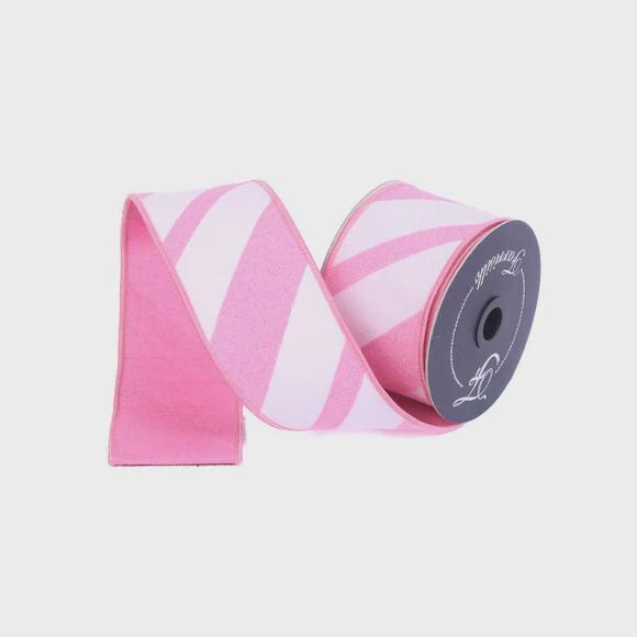Farrisilk Pink and White Candy Gloss Ribbon – 4" x 10 Yards Wired – Christmas Tree, Wreath, Garland Ribbon, Peppermint Decor, Valentines Day
