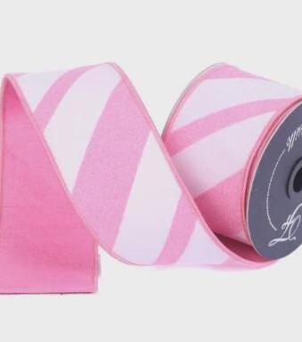 Farrisilk Pink and White Candy Gloss Ribbon – 4" x 10 Yards Wired – Christmas Tree, Wreath, Garland Ribbon, Peppermint Decor, Valentines Day