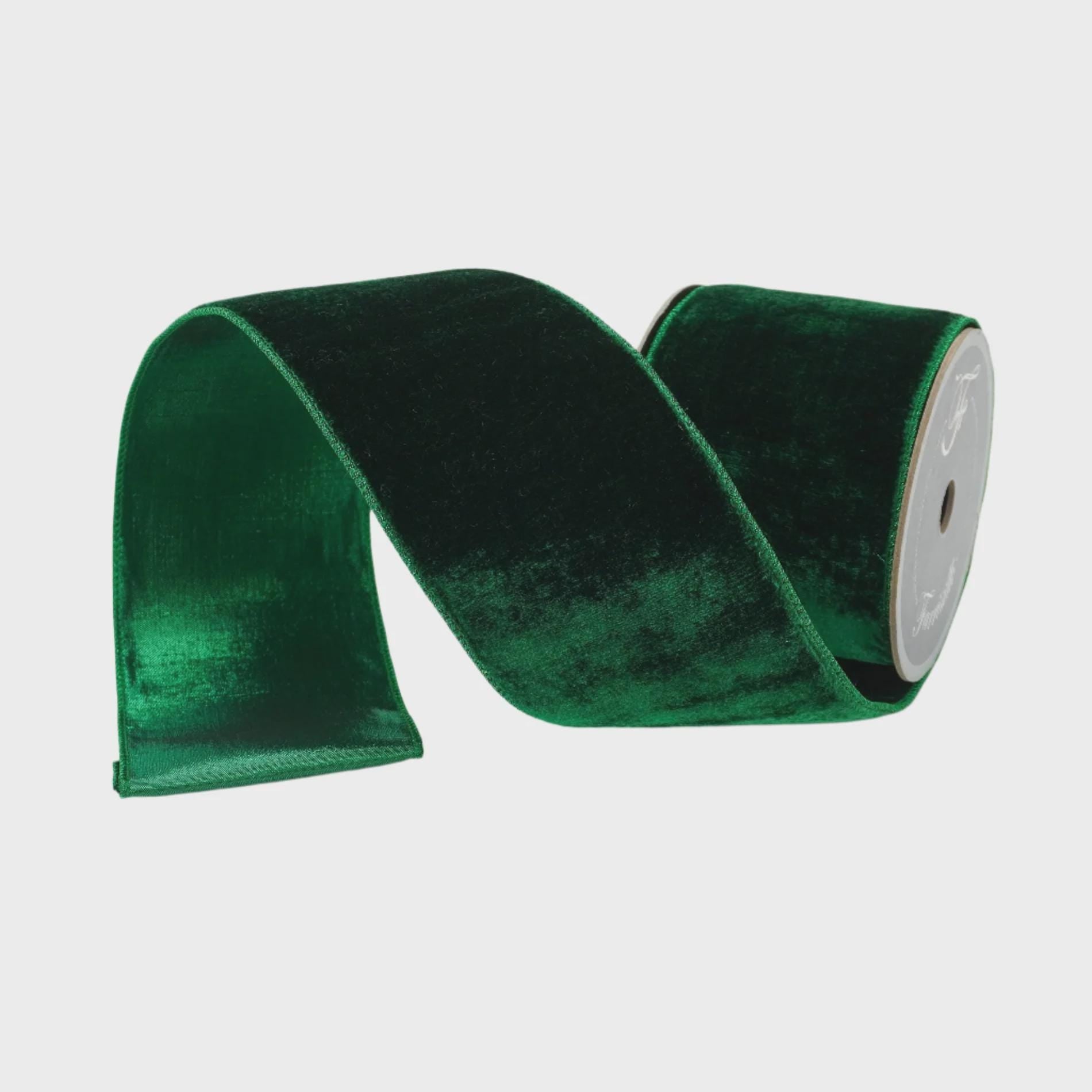 Farrisilk Emerald Green Velvet Luster Ribbon 2.5"x10yd – Wired Lustered Velvet for Bows, Wreaths, Gift Wrap, Holiday Decor, Christmas Ribbon