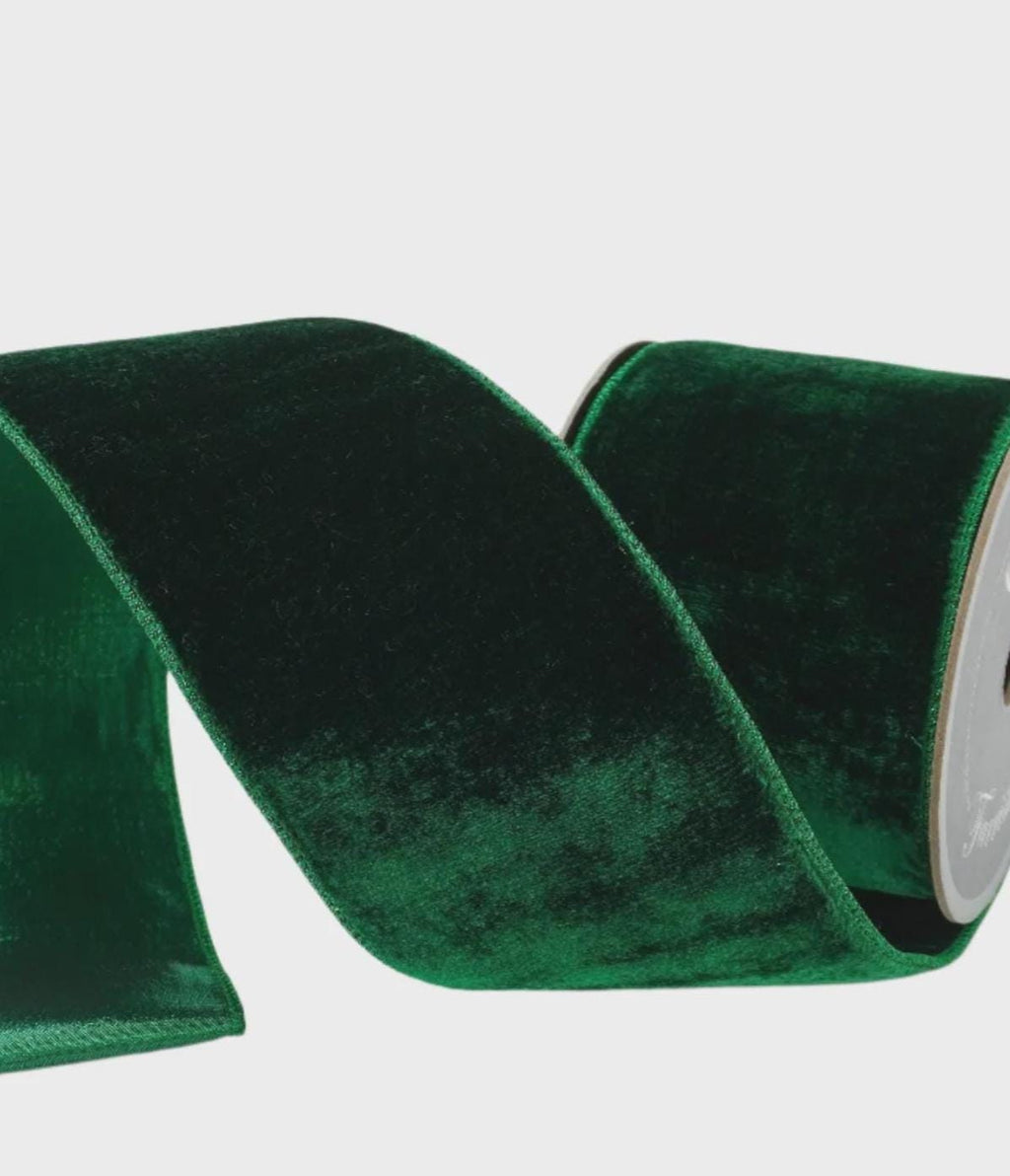 Farrisilk Emerald Green Velvet Luster Ribbon 2.5"x10yd – Wired Lustered Velvet for Bows, Wreaths, Gift Wrap, Holiday Decor, Christmas Ribbon