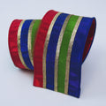 Farrisilk Nutcracker Stripe Ribbon – 4”x10 Yards – Red, Blue & Green Wired Ribbon with Gold Glitter Stripes, Christmas Trees, Garland, Decor