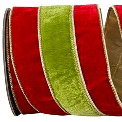 Red & Green Velvet Wired Ribbon – 4" x 5 Yards | Deluxe Gold Backing | Christmas Bow, Tree, Garland, Wreath Decorating Ribbon