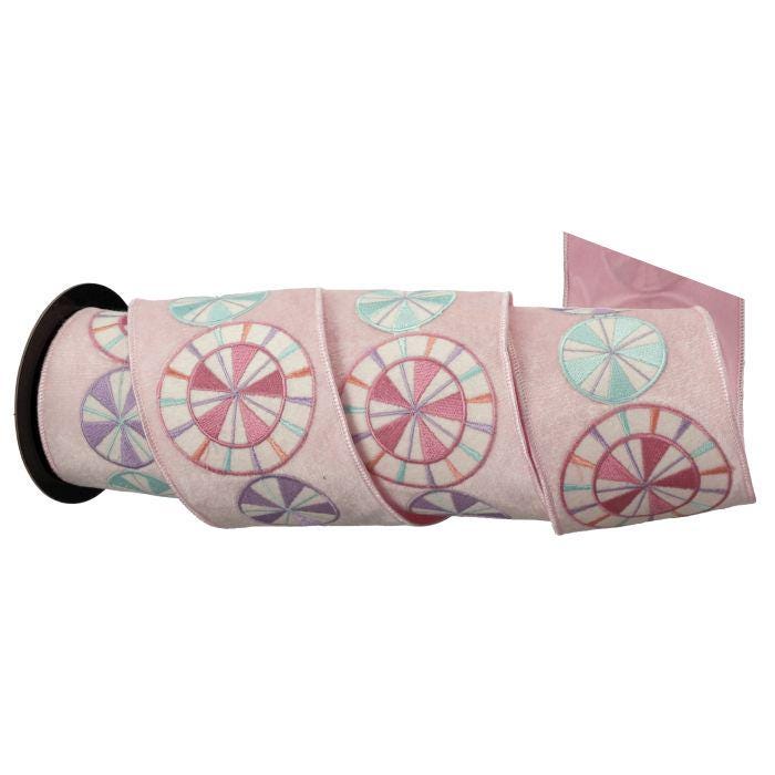 Pink Peppermint Velvet Ribbon – 4" x 5 Yards | Pastel Candy Christmas Wired Ribbon for Wreaths, Bows, Trees, Garland, Gifts & Holiday Decor