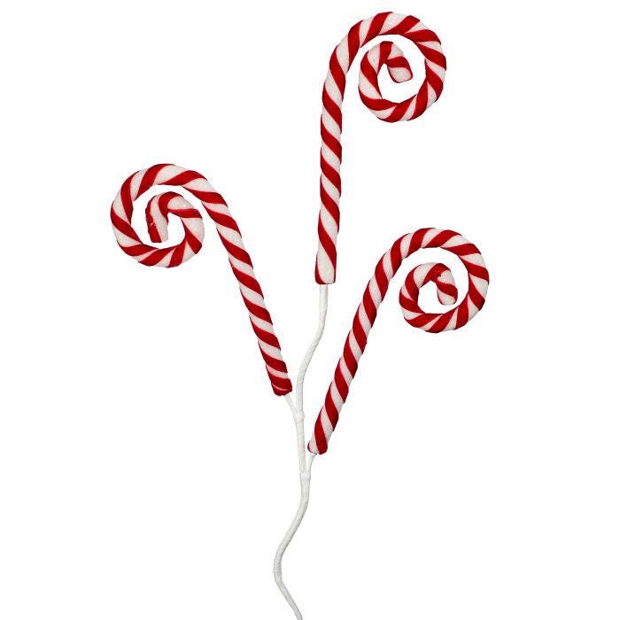 30" Glitter Velvet Candy Cane Spray with 3 Curled Stems - Red and White Christmas Tree Pick, Holiday Wreath or Centerpiece Decor, Valentines