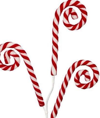 30" Glitter Velvet Candy Cane Spray with 3 Curled Stems - Red and White Christmas Tree Pick, Holiday Wreath or Centerpiece Decor, Valentines