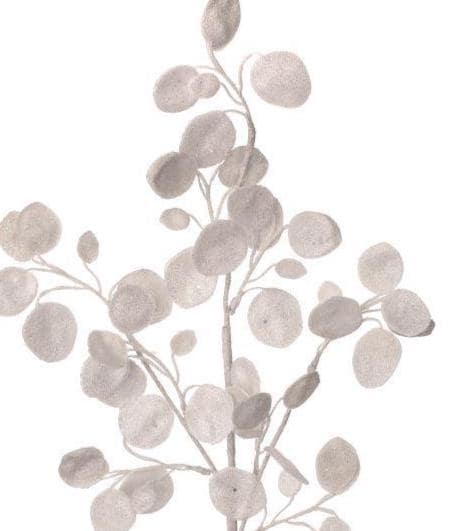 30" White Glitter Lunaria Leaf Spray – Elegant Holiday Floral Pick for Christmas Tree, Wreath, or Centerpiece Decor