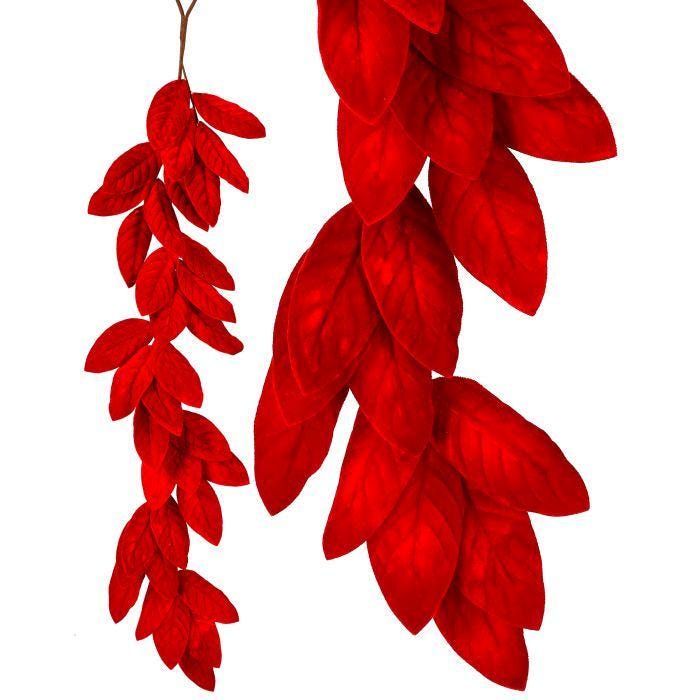 48" Red Velvet Magnolia Leaf Garland – Deluxe Holiday Garland for Mantle, Staircase, Table or Christmas Tree Decor