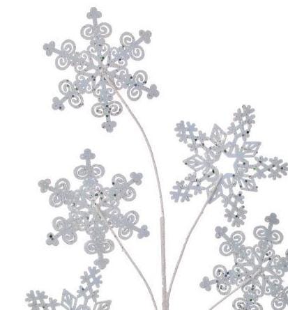 28" Iridescent White Glitter Snowflake Spray – 5 Snowflake Christmas Pick for Tree, Wreath, or Winter Wonderland Decor