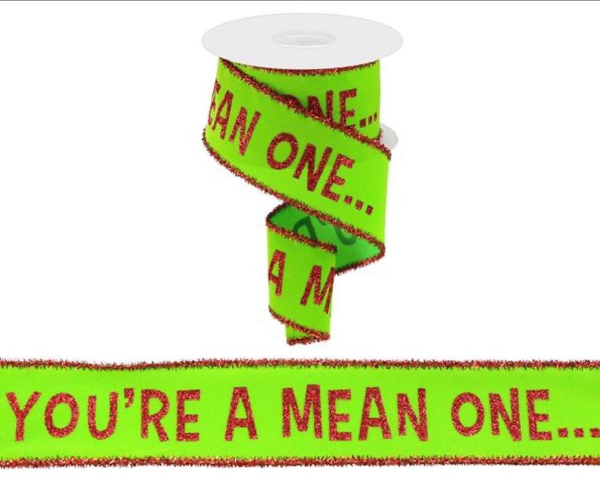 2.5” x 10yd “You’re A Mean One” Velvet Tinsel Christmas Ribbon – Red, Green Holiday Trim, Furry Green Monster Wreath Supply, Tree Decoration