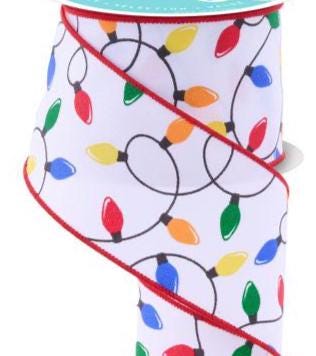 Christmas Lights 2.5-inch x 10-yards Ribbon Wired Edge Ribbon for Holiday Wreaths, Gift Wrapping, Christmas Bows & Crafts