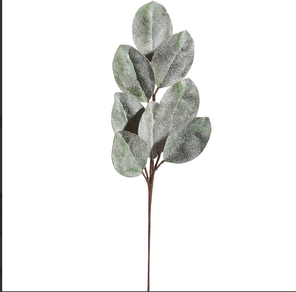 25.75” Iced Magnolia Leaf Spray – Frosted Magnolia Stem, Winter Floral Pick, Christmas Arrangement Greenery, Holiday Centerpiece Stem, Glam