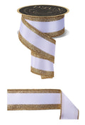2.5” x 10yd Vertical Glitter Stripe Ribbon – Wired Holiday Ribbon, Modern Christmas Stripe, Sparkle Ribbon Roll, DIY Wreath Ribbon, Gift Bow